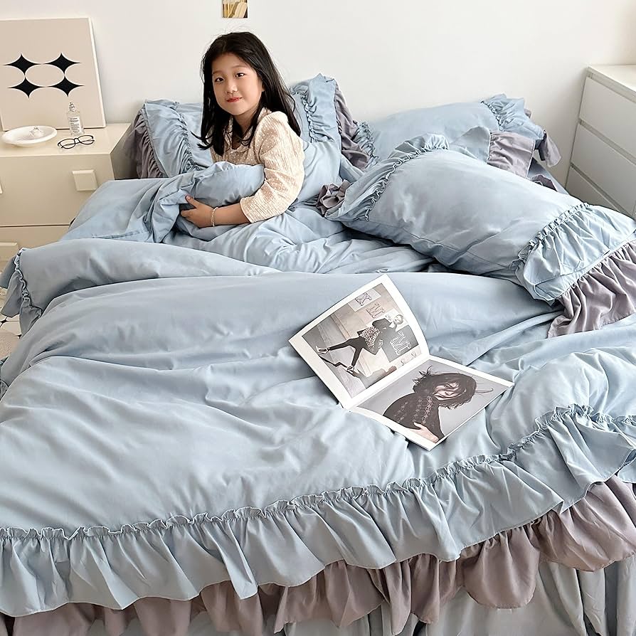 クイーンサイズ フリル付き掛け布団カバーセット シーツカバー フリル 布団カバーセット クイーン 3点セット